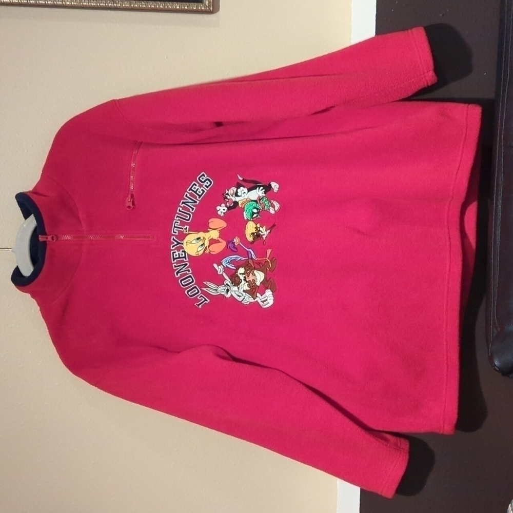 2000's Y2K Looney Tunes Vintage Warner Bros Studio Store Qtr Zip Fleece Red